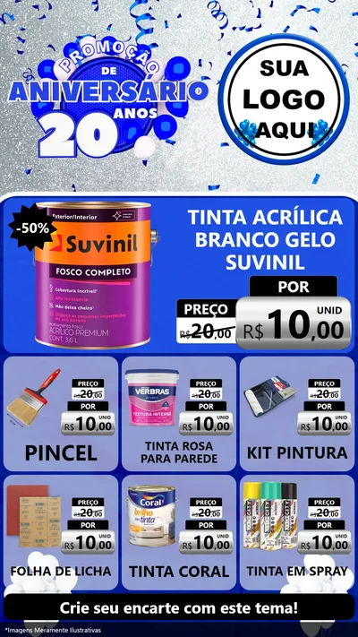 Modelo de Rede Social para Stories com o tema Promoção de Aniversário - 20 Anos para Tintas e Ferramentas