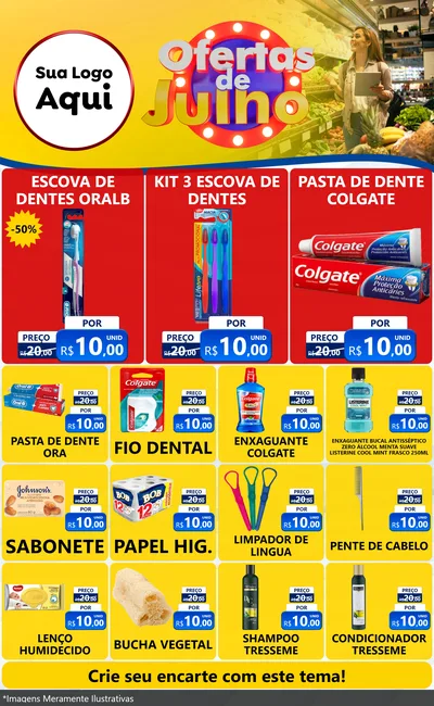 Modelo de Encarte para Encarte Grande com o tema Ofertas de Julho para Higiene Pessoal