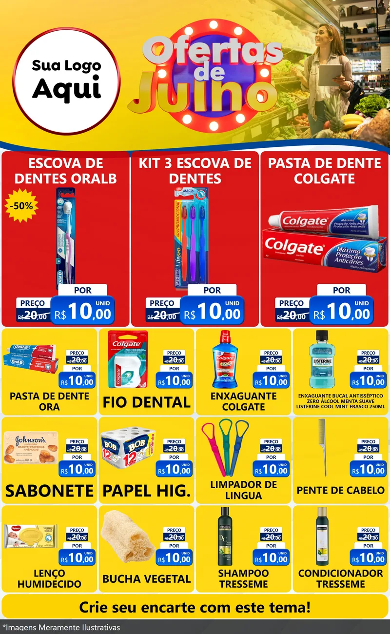 Modelo de Encarte para Encarte Grande com o tema Ofertas de Julho para Higiene Pessoal