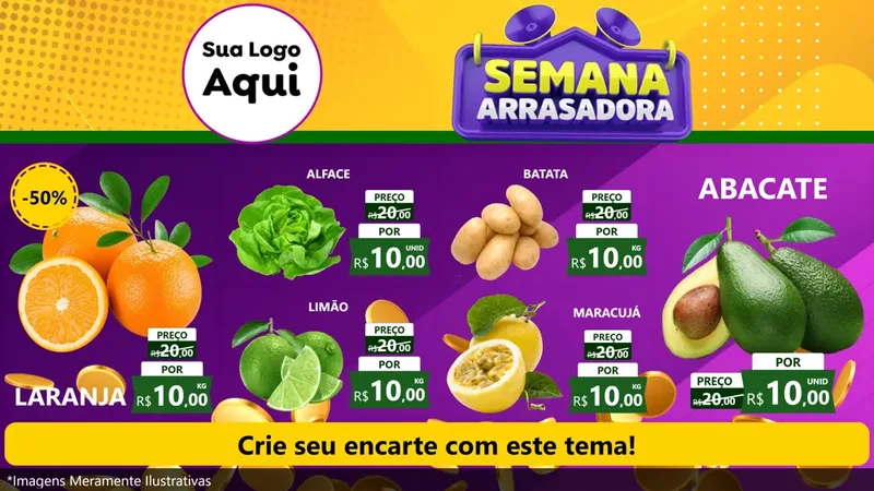 Modelo de TV para TV Horizontal com o tema Semana Arrasadora para Hortifrúti