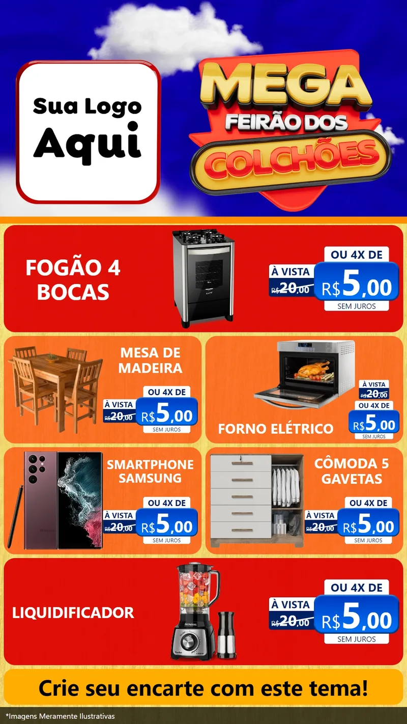 Modelo de TV para TV Vertical com o tema Mega Feirão dos Colchões para Móveis e Eletro