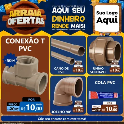 Modelo de Rede Social para Feed Facebook com o tema Arraiá de Ofertas - Junina para Tubos e conexões
