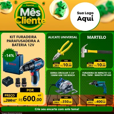 Modelo de Rede Social para Feed Facebook com o tema Especial Mês do Cliente para Maquinas e Ferramentas