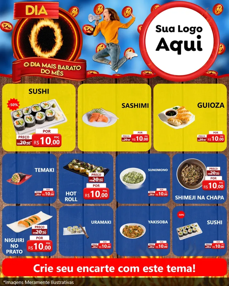 Modelo de Rede Social para Feed Instagram com o tema Dia O - O Dia Mais Barato Do Mês para Comida japonesa