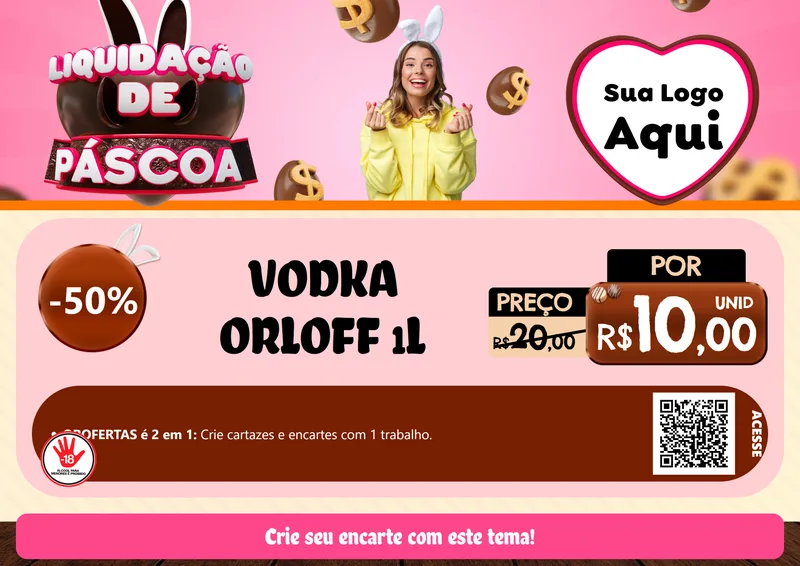 Modelo de Cartaz para Cartaz A4 Horizontal com o tema Liquidação de Páscoa para Distribuidora de bebidas