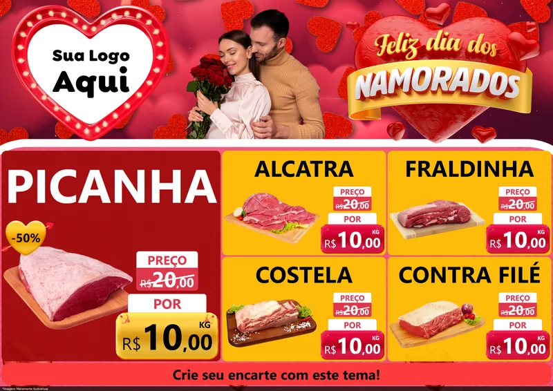 Modelo de Encarte para Encarte A4 Horizontal com o tema Feliz Dia Dos Namorados para Açougue