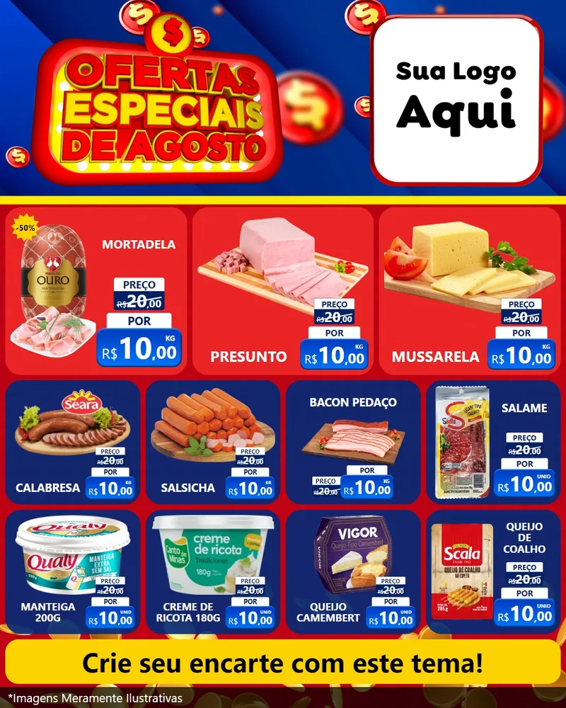 Modelo de Rede Social para Feed Instagram com o tema Ofertas Especiais de Agosto para Frios e Laticínios