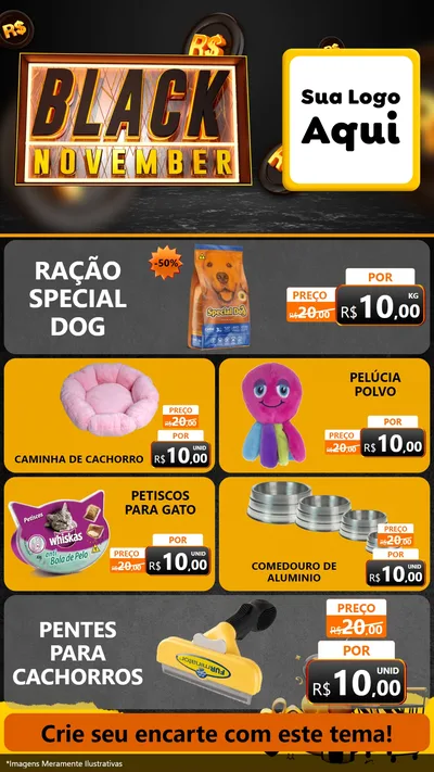 Modelo de TV para TV Vertical com o tema Black November para Pet Shop