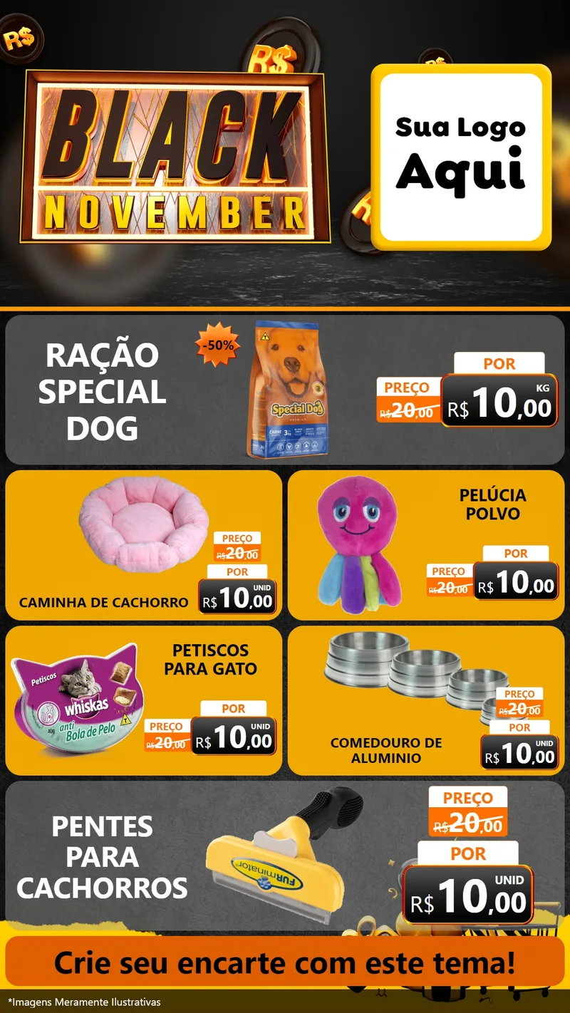 Modelo de TV para TV Vertical com o tema Black November para Pet Shop