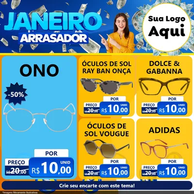 Modelo de Rede Social para Feed Facebook com o tema Janeiro Arrasador para Óticas