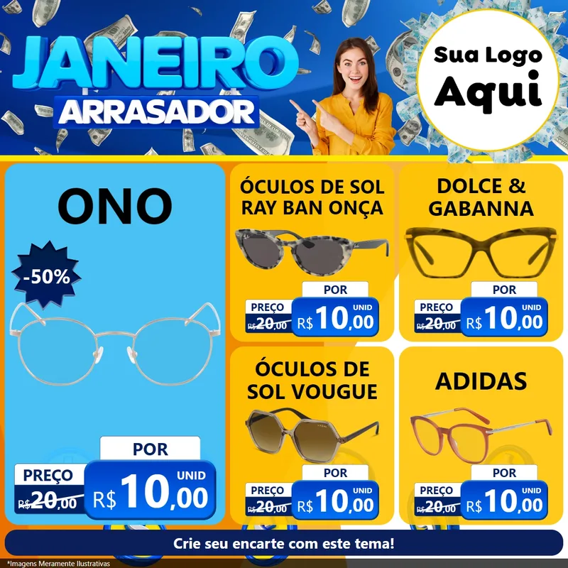 Modelo de Rede Social para Feed Facebook com o tema Janeiro Arrasador para Óticas