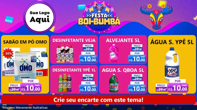 Modelo de TV para TV Horizontal com o tema Festa Boi-Bumbá para Produtos de Limpeza