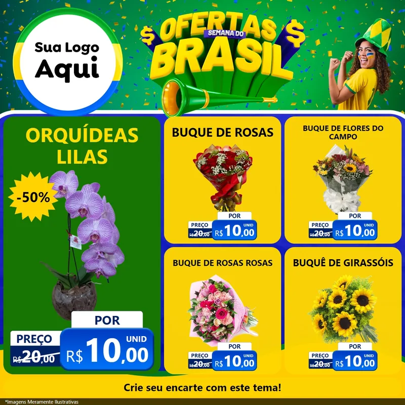 Modelo de Rede Social para Feed Facebook com o tema Ofertas Semana do Brasil para Floricultura e jardim