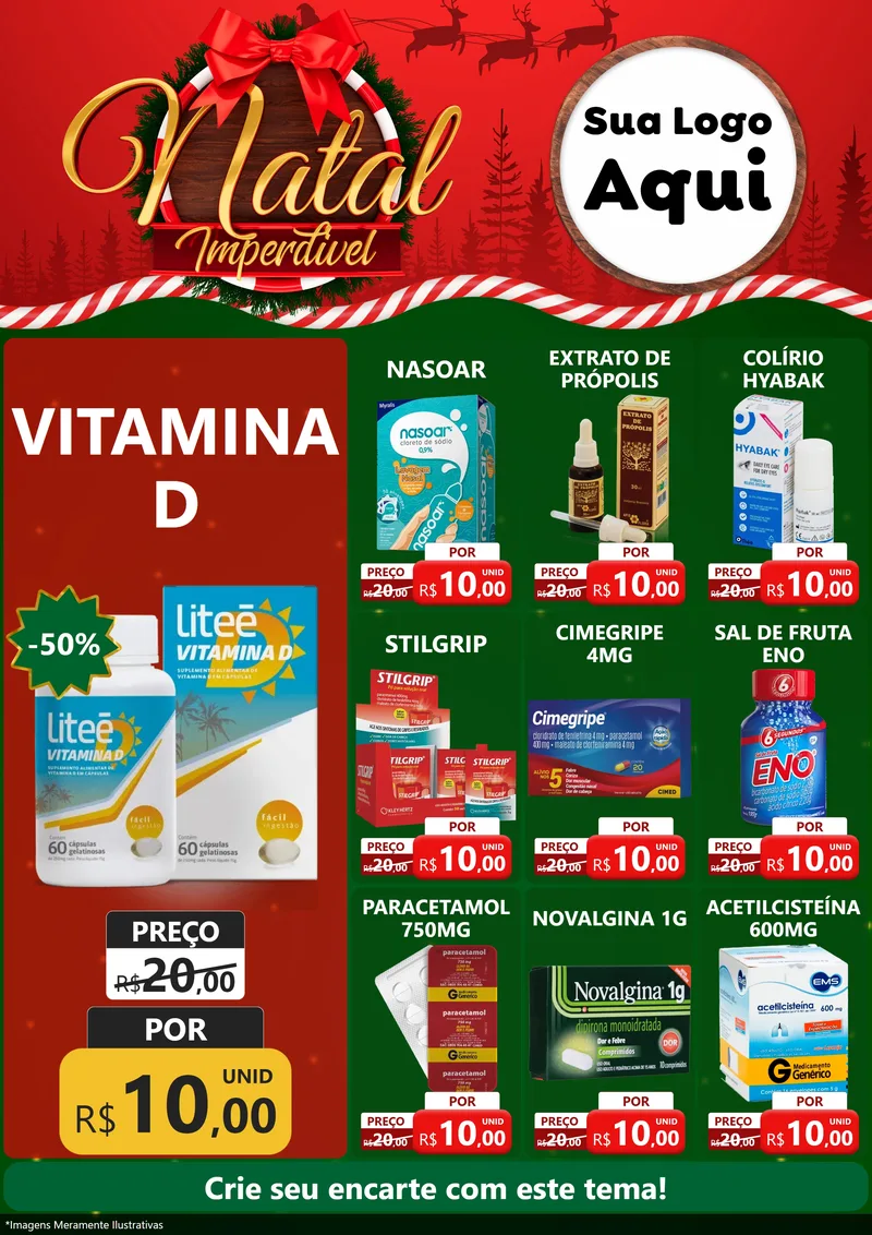 Modelo de Encarte para Encarte A4 Vertical com o tema Natal Imperdível para Farmácia