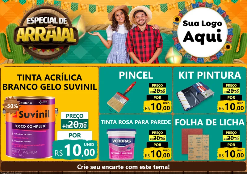 Modelo de Encarte para Encarte A4 Horizontal com o tema Especial De Arraial para Tintas e Ferramentas