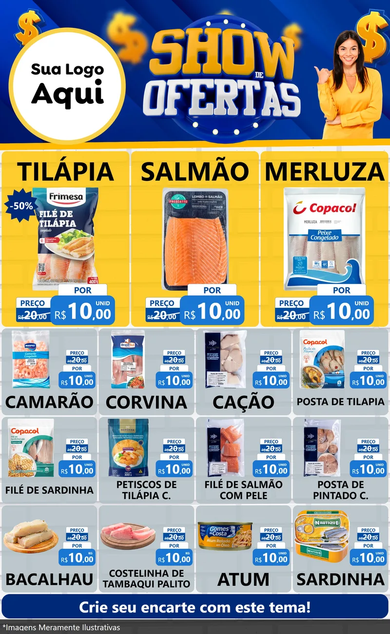 Modelo de Encarte para Encarte Grande com o tema Show de Ofertas para Peixaria