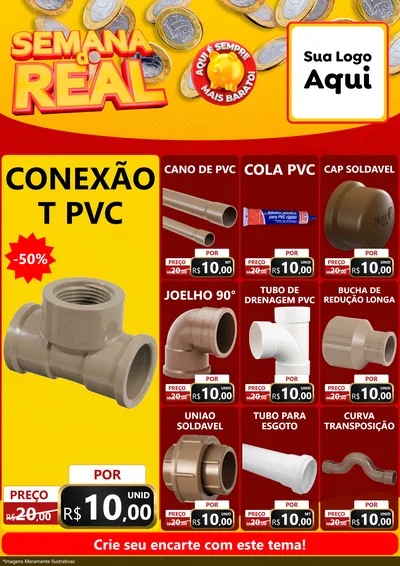 Modelo de Encarte para Encarte A4 Vertical com o tema Semana do Real para Tubos e conexões