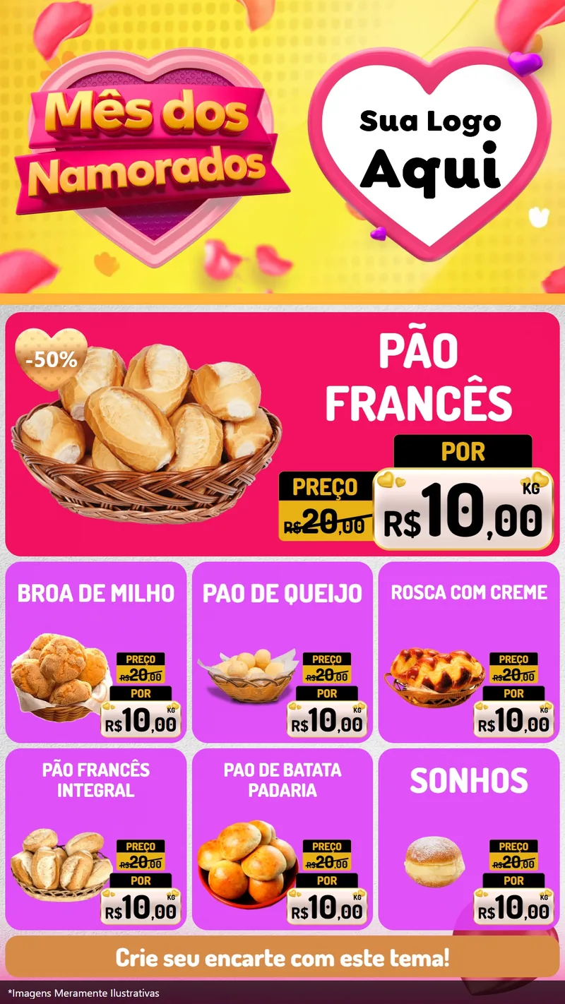 Modelo de Rede Social para Stories com o tema Mês dos Namorados para Padaria