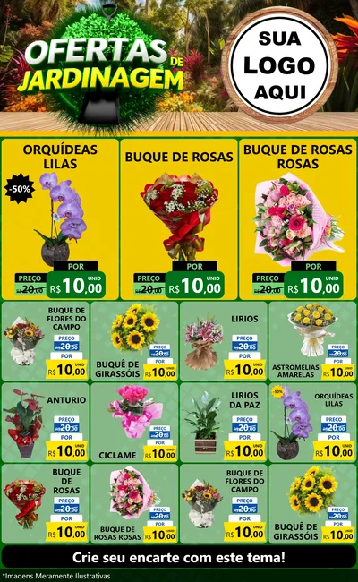 Modelo de Encarte para Encarte Grande com o tema Ofertas de Jardinagem para Floricultura e jardim