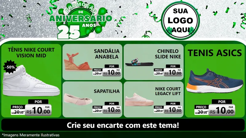 Modelo de TV para TV Horizontal com o tema Promoção de Aniversário - 25 Anos para Calçados