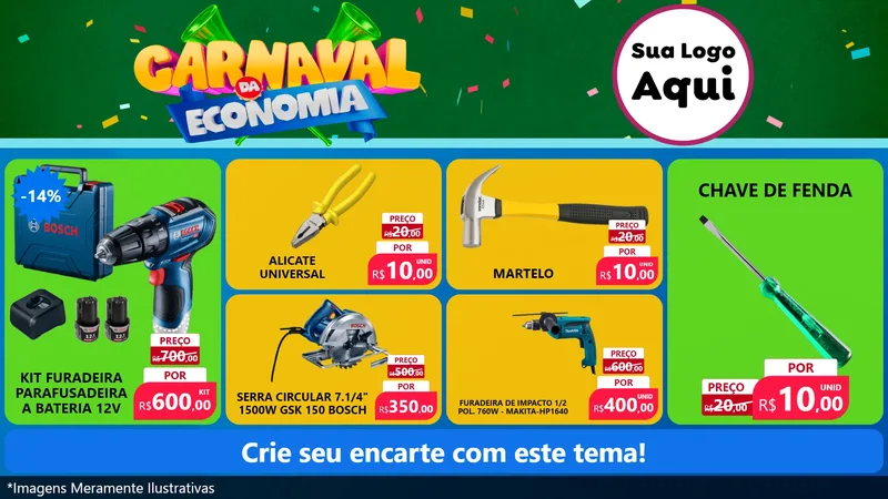 Modelo de TV para TV Horizontal com o tema Carnaval da Economia para Maquinas e Ferramentas