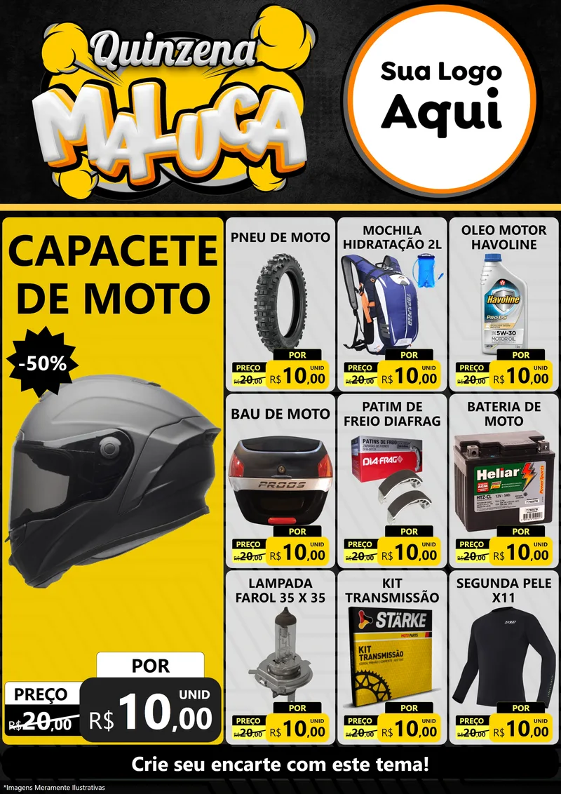 Modelo de Encarte para Encarte A4 Vertical com o tema Quinzena Maluca para Moto peças