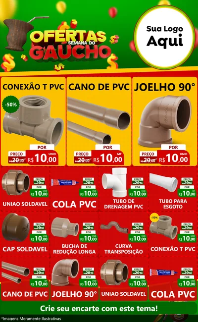Modelo de Encarte para Encarte Grande com o tema Ofertas Semana Do Gaúcho para Tubos e conexões