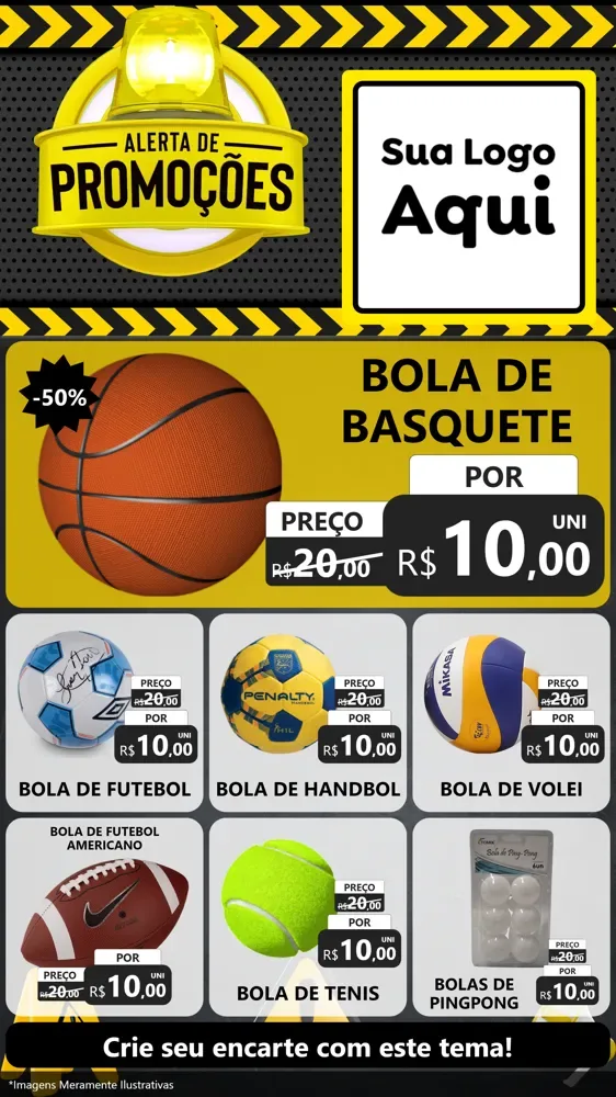 Modelo de Rede Social para Stories com o tema Alerta de Promoções para Artigos Esportivos