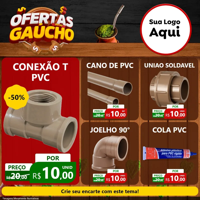Modelo de Rede Social para Feed Facebook com o tema Ofertas Dia do Gaúcho para Tubos e conexões