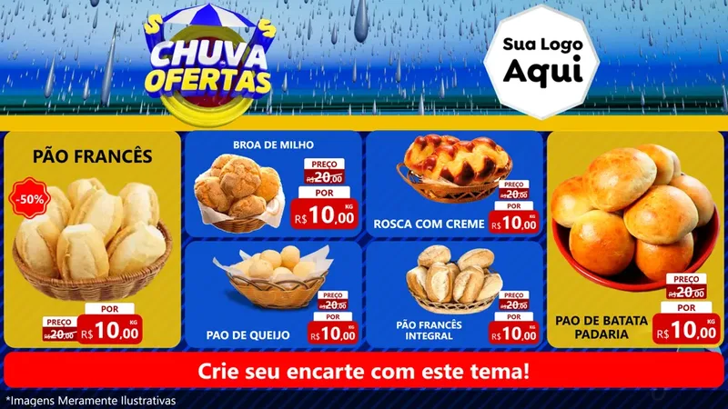 Modelo de TV para TV Horizontal com o tema Chuva de Ofertas para Padaria