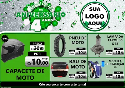Modelo de Encarte para Encarte A4 Horizontal com o tema Promoção de Aniversário - 4 Anos para Moto peças