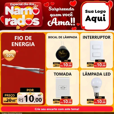 Modelo de Rede Social para Feed Facebook com o tema Especial Dia dos Namorados para Materiais Elétricos