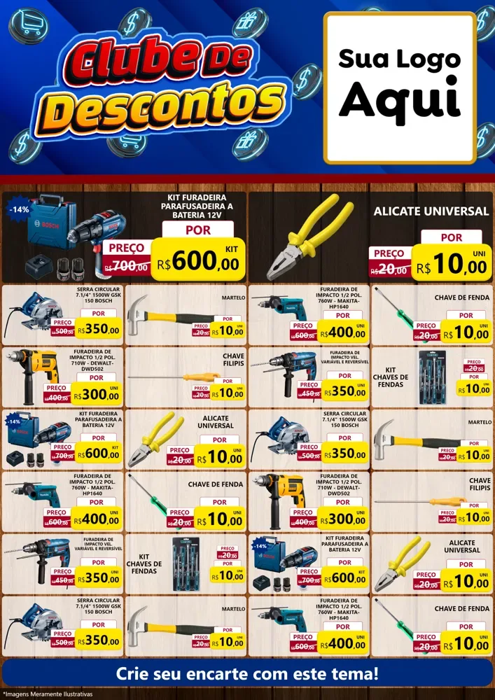 Modelo de Encarte para Encarte A4 Vertical com o tema Clube de Descontos para Maquinas e Ferramentas