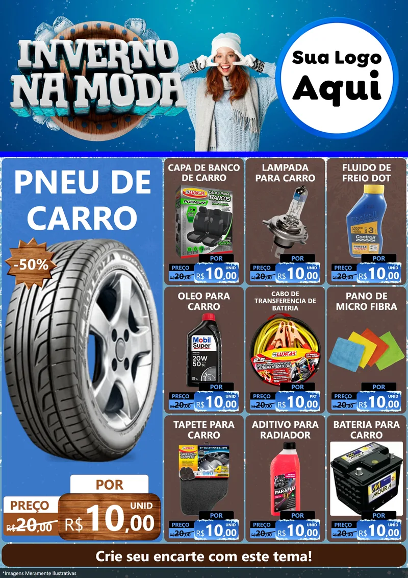 Modelo de Encarte para Encarte A4 Vertical com o tema Inverno na Moda para Auto peças