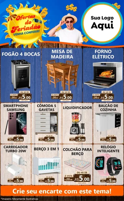 Modelo de Encarte para Encarte Grande com o tema Ofertas do Feriadão para Móveis e Eletro