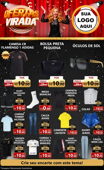 Modelo de Encarte para Encarte Grande com o tema Ofertas da Virada para Roupas e acessórios