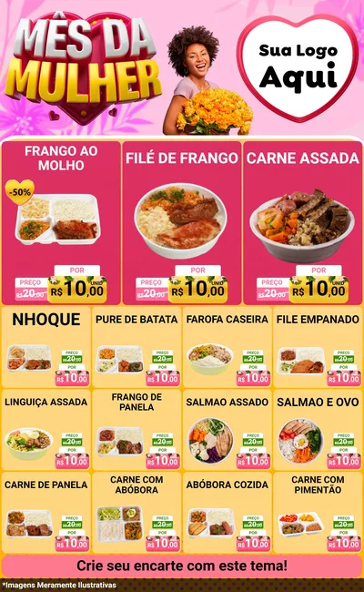 Modelo de Encarte para Encarte Grande com o tema Mês da Mulher para Restaurante