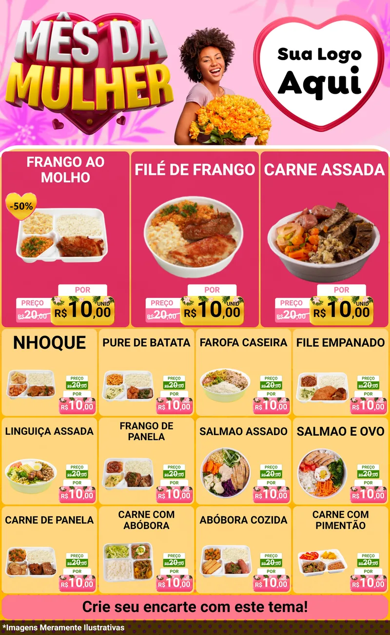 Modelo de Encarte para Encarte Grande com o tema Mês da Mulher para Restaurante