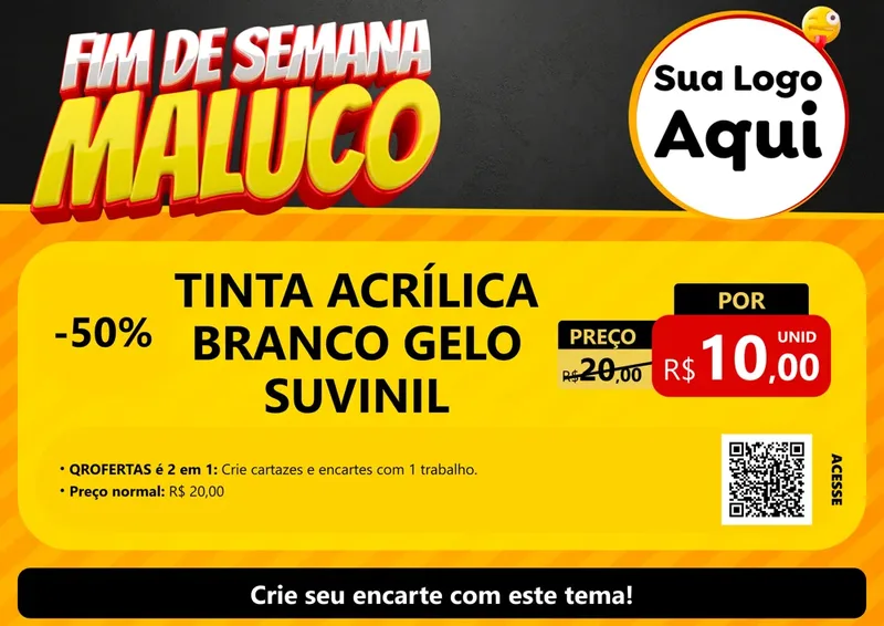 Modelo de Cartaz para Cartaz A4 Horizontal com o tema Final de Semana Maluco para Tintas e Ferramentas