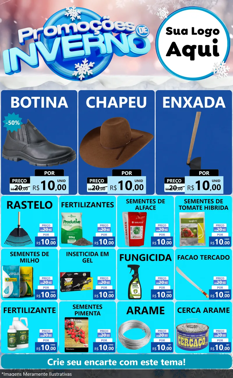 Modelo de Encarte para Encarte Grande com o tema Promoções de Inverno para Agropecuária