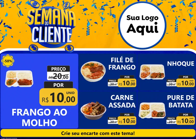 Modelo de Encarte para Encarte A4 Horizontal com o tema Semana do Cliente para Restaurante