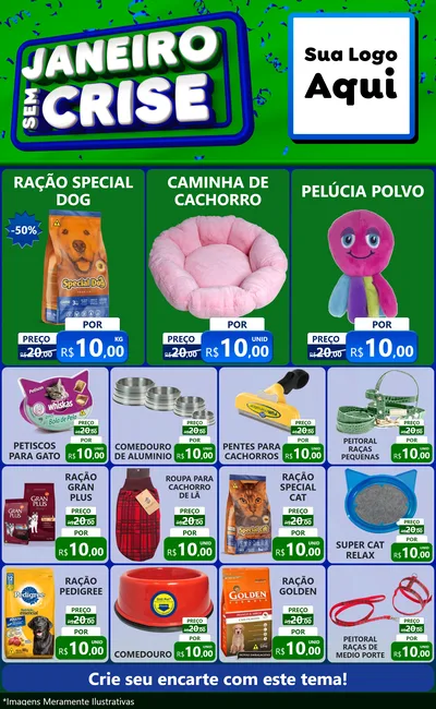 Modelo de Encarte para Encarte Grande com o tema Janeiro Sem Crise para Pet Shop