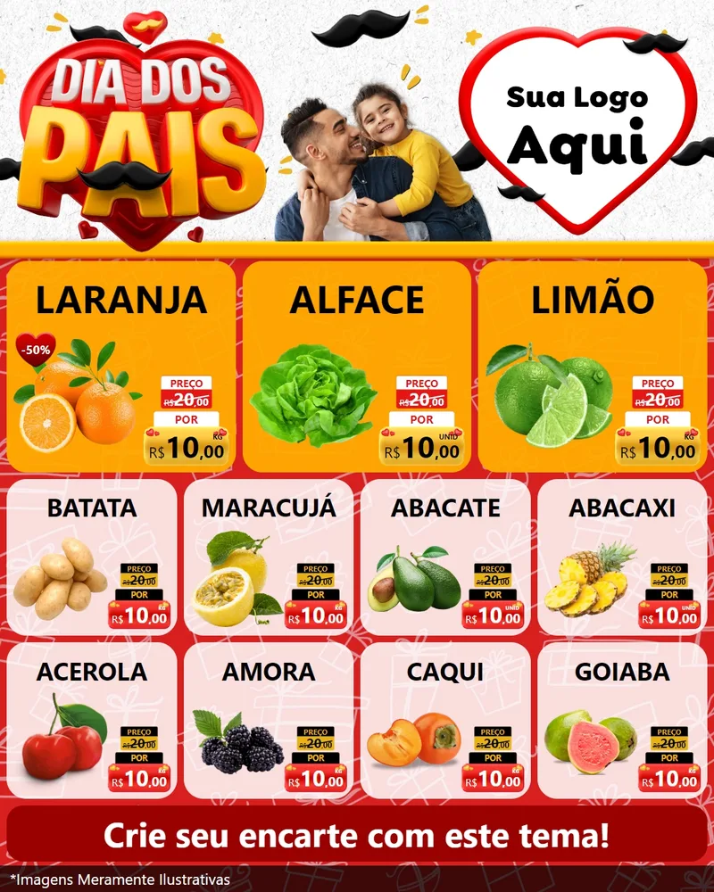 Modelo de Rede Social para Feed Instagram com o tema Dia dos Pais para Hortifrúti