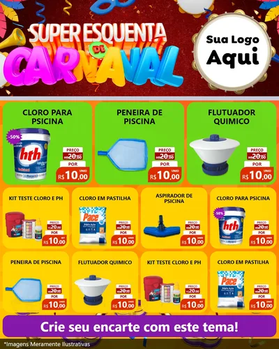 Modelo de Rede Social para Feed Instagram com o tema Super Esquenta de Carnaval para Produtos para Piscina