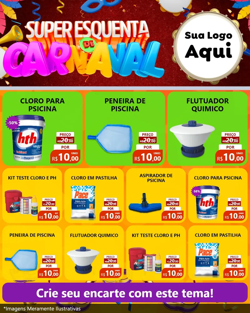 Modelo de Rede Social para Feed Instagram com o tema Super Esquenta de Carnaval para Produtos para Piscina