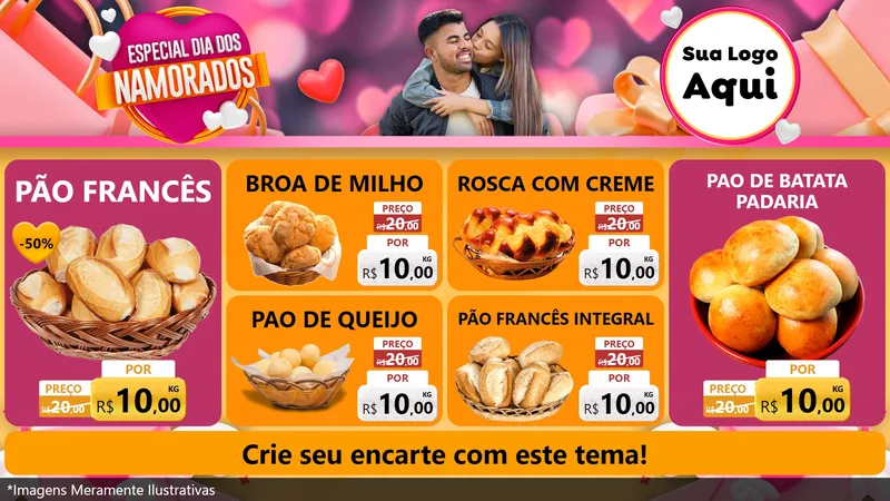 Modelo de TV para TV Horizontal com o tema Especial Dia dos Namorados para Padaria