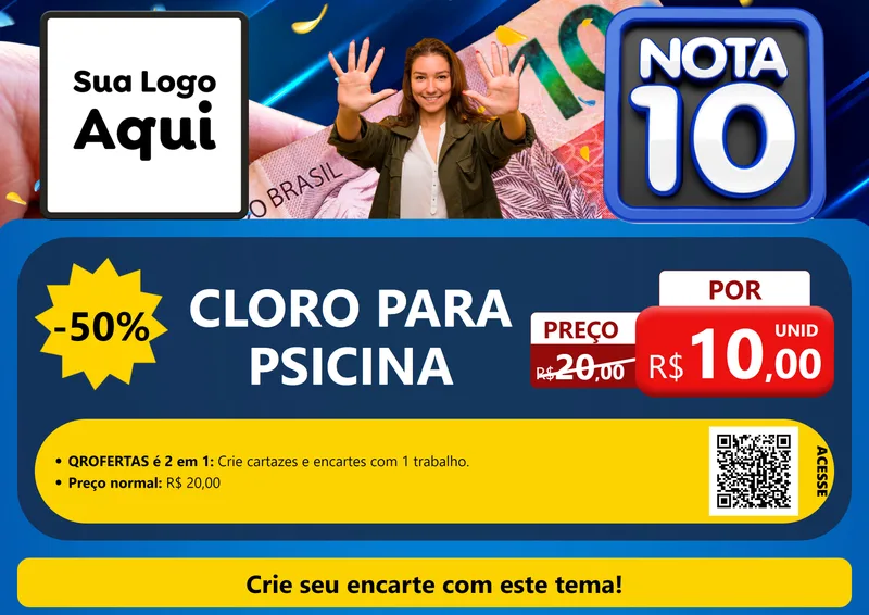 Modelo de Cartaz para Cartaz A4 Horizontal com o tema Nota 10 para Produtos para Piscina