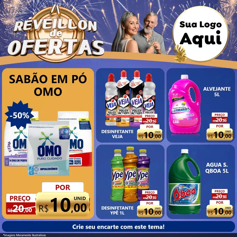 Modelo de Rede Social para Feed Facebook com o tema Réveillon de Ofertas para Produtos de Limpeza