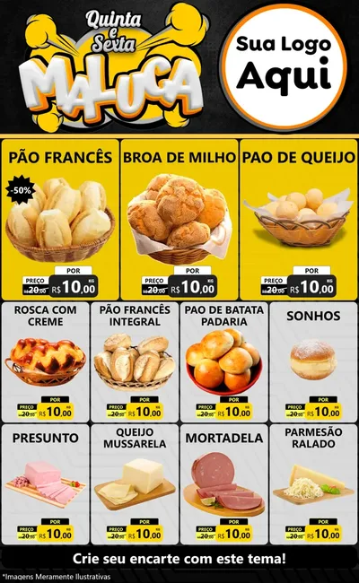 Modelo de Encarte para Encarte Grande com o tema Quinta e Sexta Maluca para Padaria