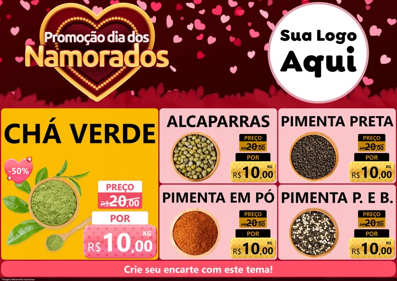 Modelo de Encarte para Encarte A4 Horizontal com o tema Promoção Dia Dos Namorados para Produtos Naturais